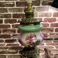 Vtg Banquet Lamp Rose Hurricane GWTW Lamp Electrified See Pics picture