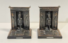 Antique Vintage Pair Egyptian Pharaoh Bookends Copper Metal Thotmose III picture