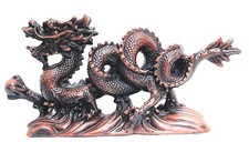Chinese Dragon Statue Feng Shui Good Luck Figurine Statue Brown Resin 8.5 inch  picture