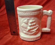 Vintage Studio Pottery Mariners Inn Sailing Ship Mug White Kiln Fired Ceramic picture