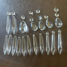 Vintage Lot of 19 Crystal Clear Chandelier Teardrop Faceted + Spear Crystals picture
