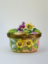Atelier Chamart Limoges France PINK FLORAL BOX, Hinged Trinket Box Peint Main picture