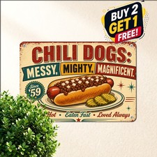 Hot Dog Chili Diner Poster Sign Retro Cafe Kitchen Metal Wall Decor picture