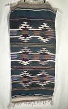 Vintage Handwoven Wool Southwestern Oaxacan Zapotec Style Flatweave Rug 26x57 picture