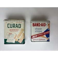 Vintage Band-Aid and Curad Metal Tins Set Johnson & Johnson Mid-Century Decor picture