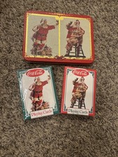 NWOT Vintage 1994 Coca-Cola Playing Cards 2 Decks Santa Christmas Tin Sealed picture