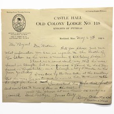 Vintage 1922 Knights of Pythias Old Colony Lodge Letter G.A.R. Civil War Veteran picture