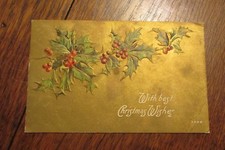 a174 vintage postcard Best Christmas Wishes holly 1909   picture