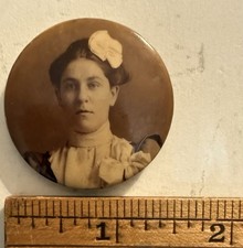 Lot of 10 Antique Black & White Celluloid Photo Portrait Pinback Buttons c1898 picture