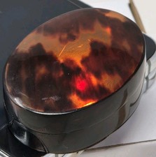 Antique Tortoiseshell Snuff Box Oval Pocket Pill Trinket Case 19th C Decorative picture