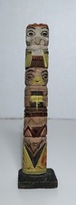 Antique NORTHWEST COAST CARVED PAINTED WOOD TOTEM POLE picture