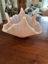 Fostoria Heirloom Opalescent Pink White Crimped Glass Bowl Vintage picture