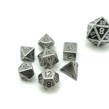 BESCON DICE Mini Solid Metal Old Nickle Plastic Black 10MM set of 7 Functional picture