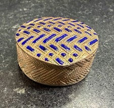 Vintage Saks Fifth Avenue Italy Blue Enamel Gold Tone Trinket Pill Box 1.25” picture