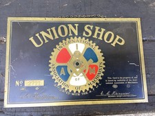 International Association Of Machinist Brass Union Shop Sign  picture