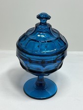 Vintage Ashburton Westmoreland Teal Blue Glass Dish with Pedistal and Lid picture