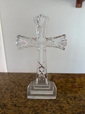 Waterford Crystal 8” Standing Cross Starburst Cut Tiered Base Signed picture