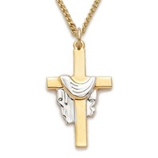Ladies 14kt Gold Plated Sterling Silver Draped Cross Christian Pendant Necklace picture