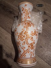 Vintage Norleans Japan Kutani Style Porcelain Vase Cherry Blossom Orange Gold picture