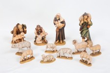 12 pc LEPI Shepherds Sheep Rams Herders Shearers Set Hand carved wood figures picture