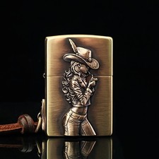 Cowgirl Zippo Lighter – Western Cowboy Brushed Brass Lighter with 3D Emblem picture