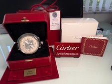 *** Cartier Pasha Jumbo Stainless Steel Clock Heavy With boxes /  Booklet ** picture