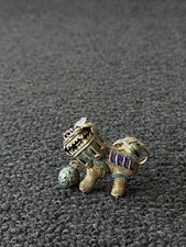 Vintage Chinese Export Enamel Gilt Brass Filigree Foo Dog Foo Lion Figurine picture