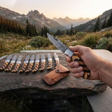 LOT SET OF 30 PCS, Damascus Steel Pocket Knife, Hand Forged Camping EDC Folding picture