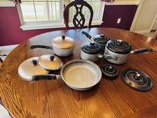 Vintage Wear Ever Aluminum Pot Set, Skillet, and Lids, Bullseye and Copper picture