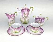 Antique 7-Piece Porcelain Chocolate Service Pink Roses Art Nouveau Circa 1900 picture