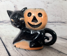 Vtg Rosbro Hard Plastic JOL Jack-O-Lantern Black Cat Halloween Candy Container picture