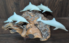 John Perry Burl Wood Authentic Driftwood and Dolphin Sculpture 5 Dolphins picture