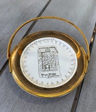 Vintage Sabin Crest O Gold Christmas Outhouse Plate Metal Basket Caddy 22K picture