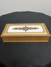 🟡 MCM Gold Gilding Motif Tiled Cigarette Box Steinböck Email Austria - Unused picture