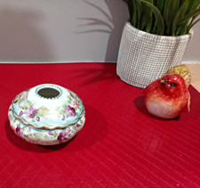 Vintage Porcelain Hair Receiver: Hand-Painted Floral Vanity Jar picture