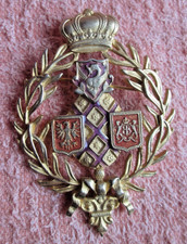Vintage Heraldic Coat‑of‑Arms Brooch – Crown & Shields – 2.75