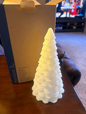 Pair of 2 PartyLite Tree Candle Christmas White Glitter Unscented 50 Hr Burn picture