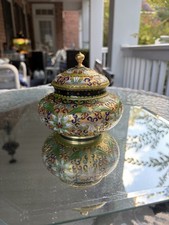 Vtg Chinese Cloisonné Enamel Covered Ginger Jar with/Finial Top & Floral Design  picture
