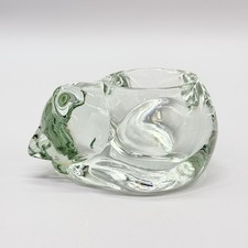 Vintage Indiana Glass Sleeping Cat Kitten Clear Votive Candle Holder picture