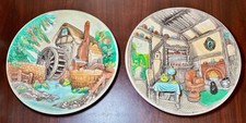 Pair Vintage Character Creations Ltd 3D Chalkware Wall Plates Cottage Watermill picture