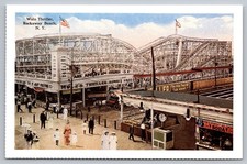 Rockaway Beach Queens NYC, 1915 View Wolz Thriller Roller Coaster c1990 Postcard picture