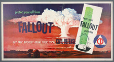 Original Vintage Cold War Era Fallout Poster/Window Card, Civil Defense, 1958 picture