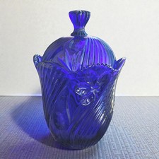 Vintage Cobalt Blue 24% Lead Crystal-Cut Lidded 12