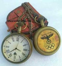 Handmade Brass Pocket Watch Antique 1936 with Leather Box gifts item picture