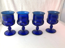Indiana Glass 4 Cobalt Blue  Kings Crown Thumbprint Goblets 10 oz picture