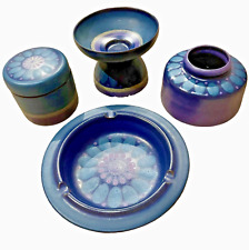 Lot 4 Pcs Vintage Porta Celi Mid Century Blue Purple Flower Pottery Vase Ashtray picture