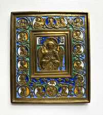 Authentic 19th Century Russian Icon of the Blessed Silence multi-colored enamel picture
