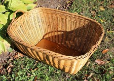 Large Antique Wicker wooden Bottom  Laundry Basket picture