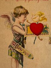 Antique 1920 Ephemera Valentine Greeting Postcard Cupid Love Heart Quiver Arrows picture