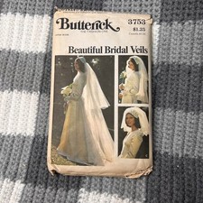 Butterick Sewing Pattern 3753 OS White Bridal Veils CUT Juliet Cap Vintage 70s picture
